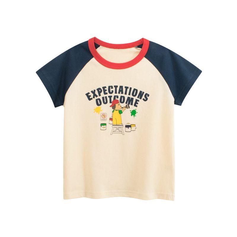 Trade Original Brand Children's Clothing Girls' Pure Cotton Short-Sleeved T-Shirt for Young Children with Cute Print Raglan Half-Sleeve for Summer