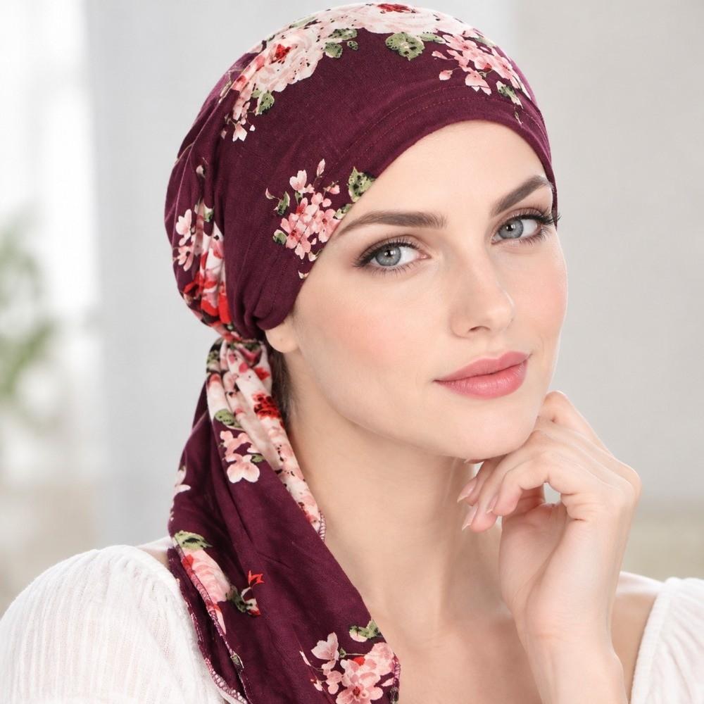 Hair Loss Cover Turban Hijab Elastic Stretch Flower Print Head Scarf Soft Chemo Hat Cap for Women