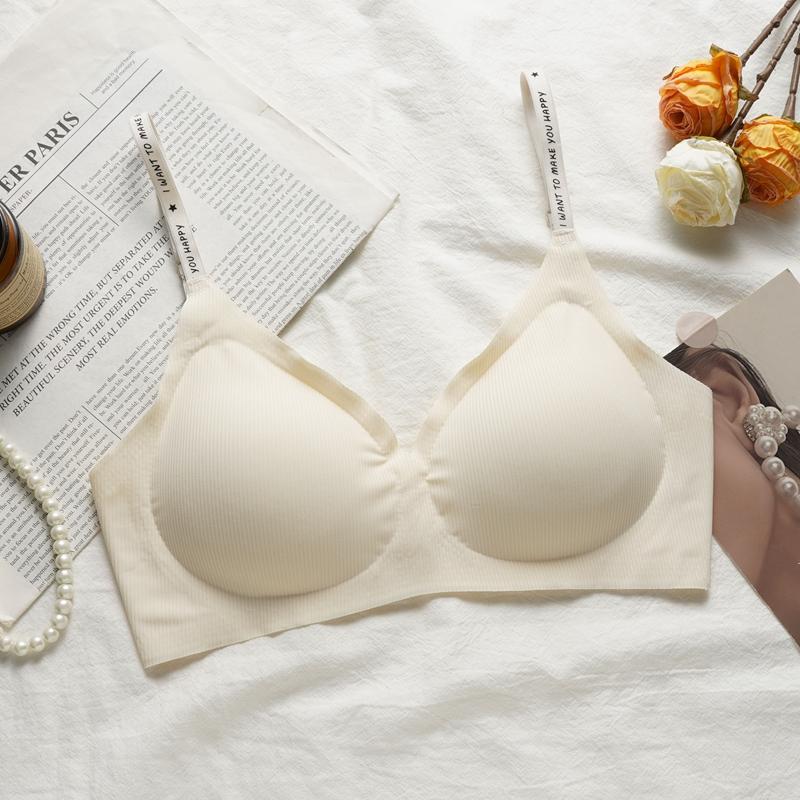

Жіночий безшовний бюстгальтер пуш-ап, модні бретелі з літерами, без кісточок, зручна білизна для сну XL бежевий