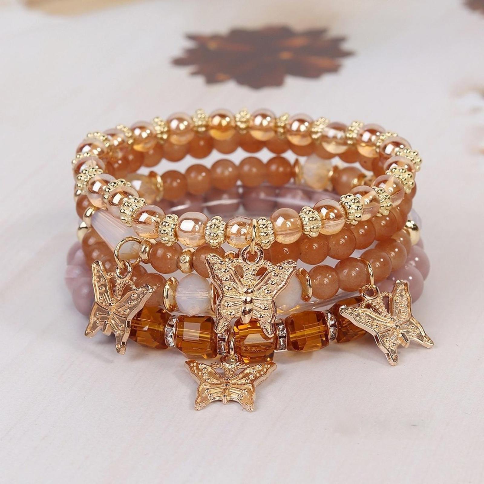 Набор браслетов из нескольких кристаллов, Богемский этнический браслет из бусин One Size