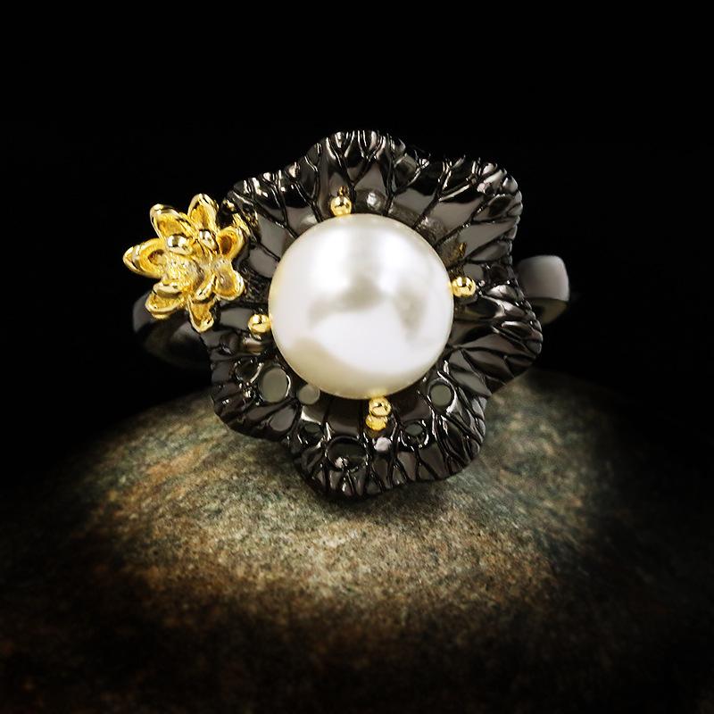 New Jewelry Original Design of Baroque Pearl Ring, Noble Craftsmanship  Two Colors of Flowers