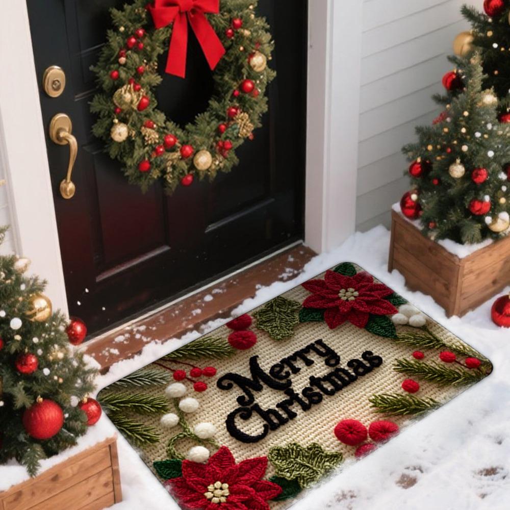 Water-absorbing Christmas Door Mat Gingerbread Man Pattern Santa Claus Design Anti-slip Pad Christmas Decor Bathroom Mat
