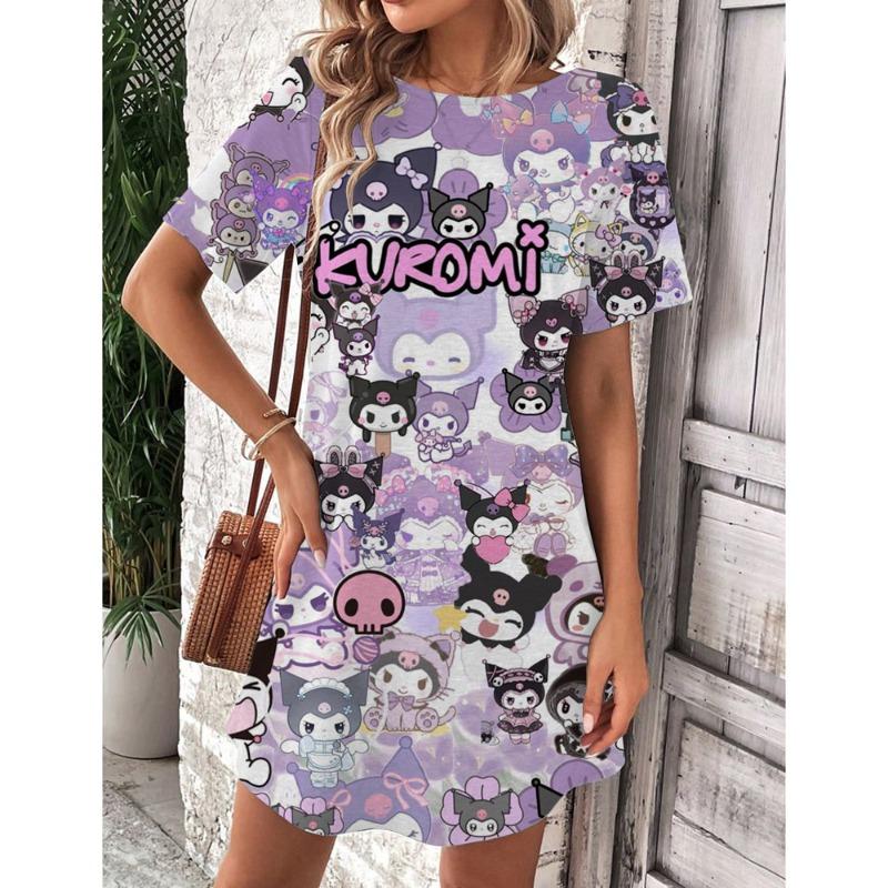 Robe d'été élégante et belle pour femme Nouvelle collection Hello Kitty Jupe courte sexy Robe mini à col rond pour femme