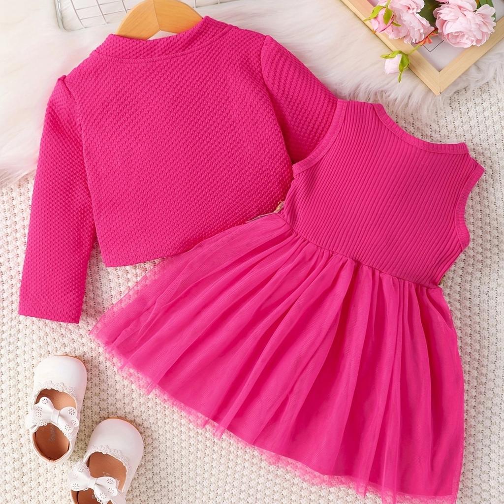 Çocuk Giyim Sonbahar Ve Kış Stili Bebek Tatlı Aplike Örgü Elbise Düz Renk Ekose Mont İki Parçalı Set