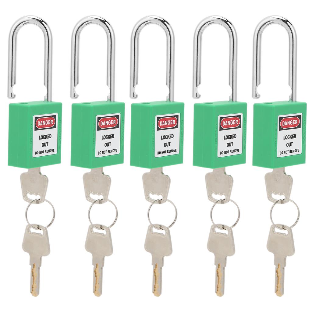 5Sets 38mm Padlock Lockout Tagout HardWearing with 10 Keys Writable Label for Machine Building Security(Green )