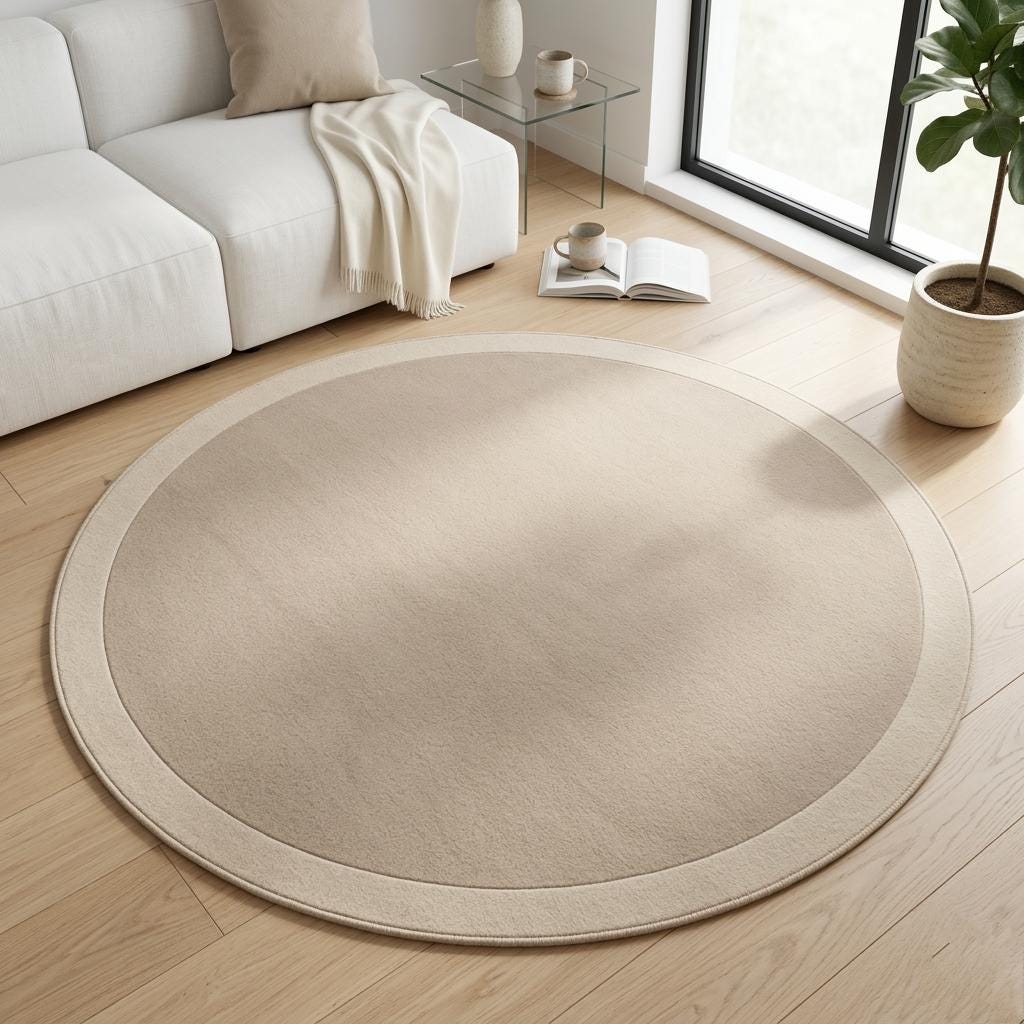 Greek Key Border Round Carpet Premium Decorative Fabric Classic Vintage Circular Floor Mat for Living Room Dining Room Decor