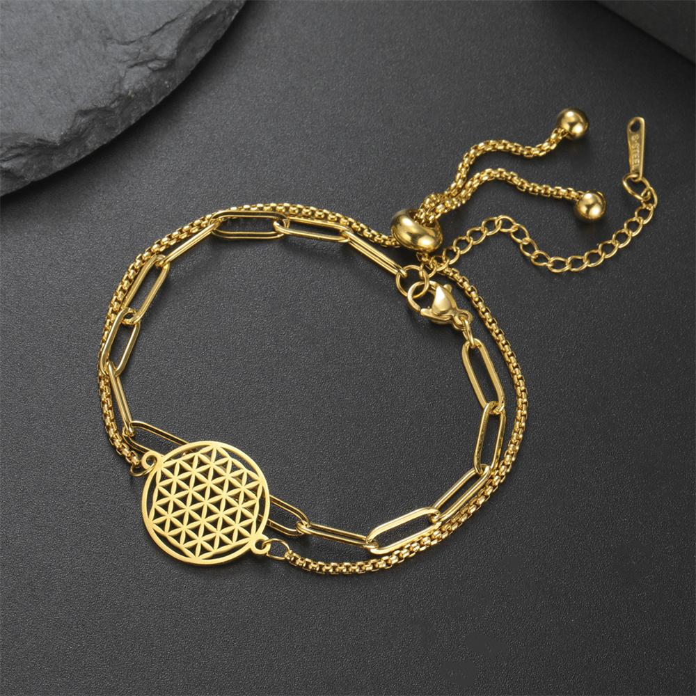 My Shape Flower of Life Bracelets 2 Layers Chains Combination Bracelet Stainless Steel Bangle Tree of Life Charms Jewelry Amulet