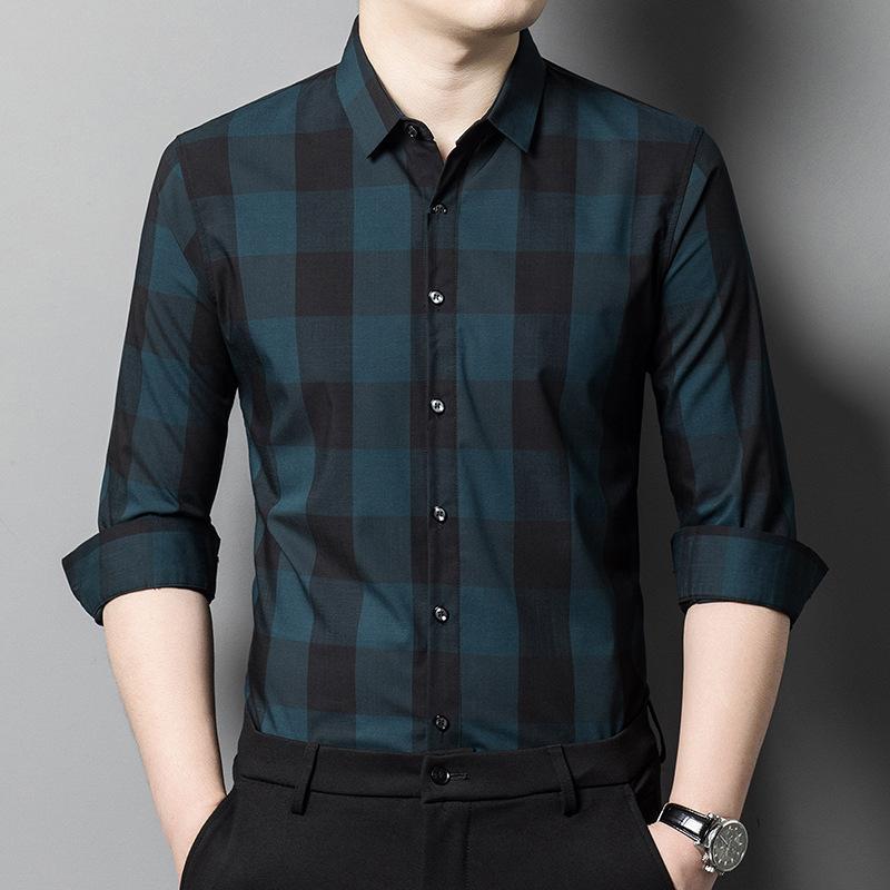 Fashion Plaid Shirt Men's Autumn New Young and Middle-Aged Casual Slim-Fit Figure Flattering Shirt Men's Clothing Elegant Cardigan