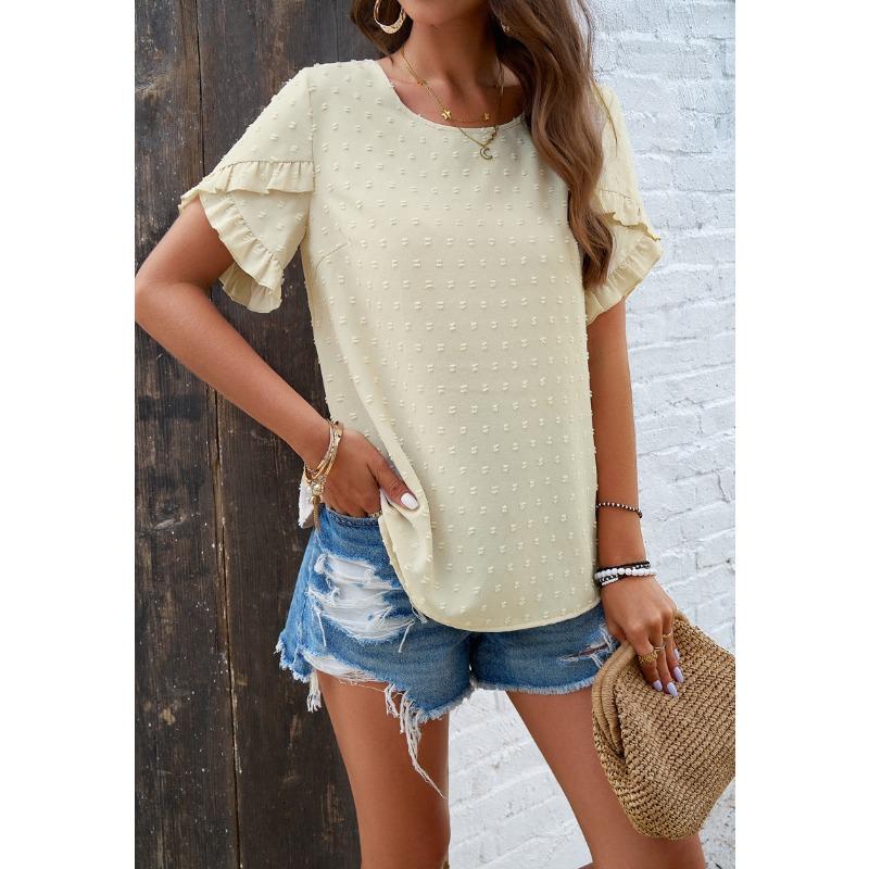 Women's Summer Solid Color Polka Dot Round Neck Short-sleeved Top for Women Shirt