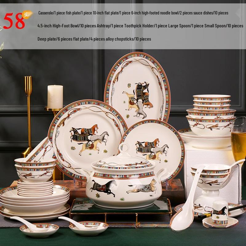 Zhi Shi European Bone China 58-Piece Dinnerware Set