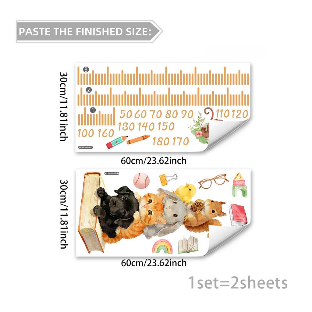 Height Measuring Wall ers with Cartoon Animals PVC Self Decals for Childs Room Living Room Decor 60 30cm Set of 2