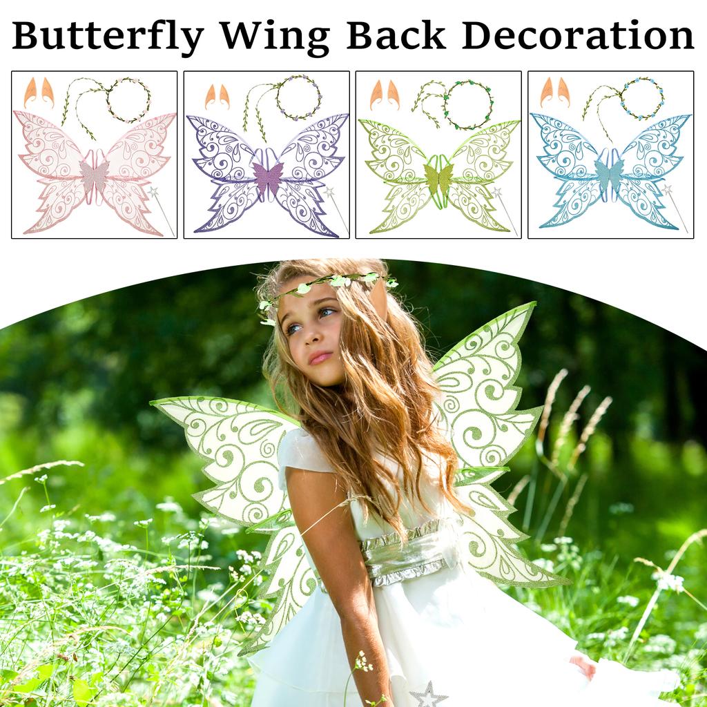 1 Satz Feenflügel Schmetterling Fee Elfenflügel Verkleiden Funkelnd Halloween Cosplay Party Requisiten Ohrrückendekoration Kostümflügel