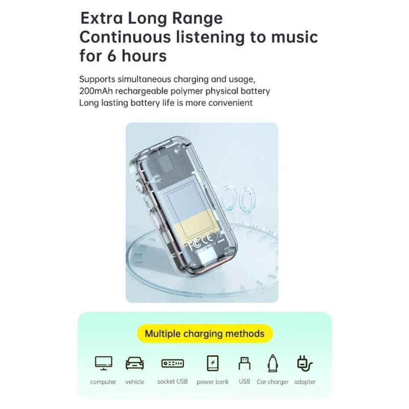 Double Mode Bluetooth-compatible 5.4 Auditory Adapter With TF Card Playbacks Clear Display 10M Wireless Ranging 200mAh