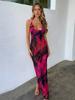 New printed neck strap dress low cut sexy halter suspender skirt fashion temperament hip wrap dress