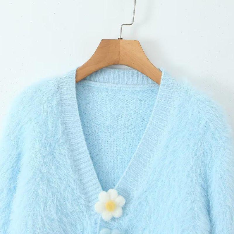 Kaslead New Arrival Women's Clothing Fashion Style Fashion Fastener Decoration Mohair Cardigan Sweater