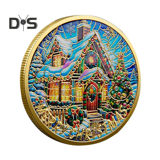 Vánoční Mikulášské mince Oboustranné slitinové Sběratelské mince Barevný vzor Slavnostní suvenýrové mince do štědrovečerních krabiček Novoroční dárek