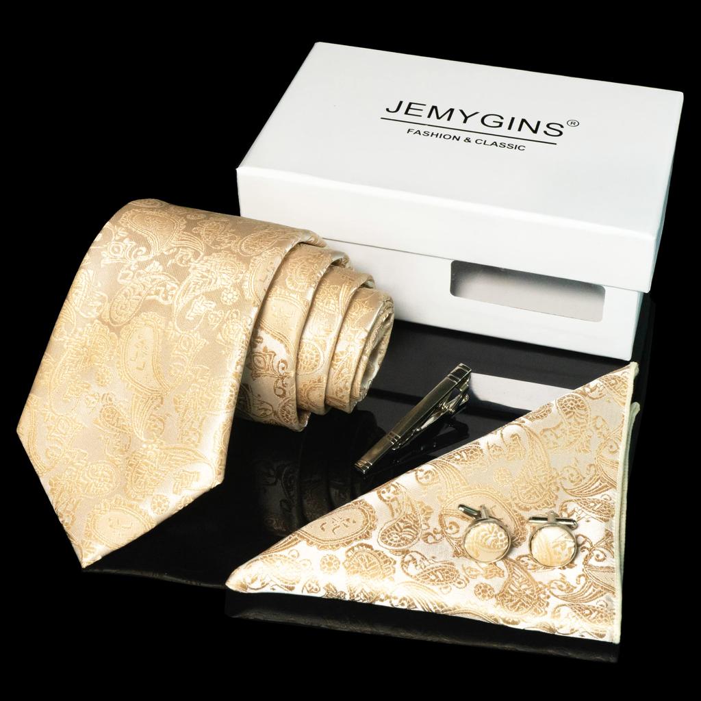 [JEMYGINS] Men's Tie, Paisley Pattern, Pin, Cufflinks, Pocket Square, Business, Job Hunting, Wedding, Entrance Ceremony, Graduation Ceremony,