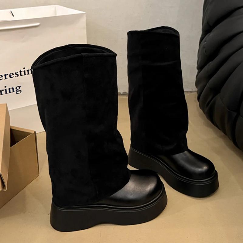 Fashion Women Platform Ankle Boots Flats Fashion Designer Shoes Dress Winter Woman Boots 2025 Brand Casual Goth Warm Chelsea Botas Mujer