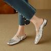 Fashion 2025 Women Slippers Square Toe Low Heel Women Shoes Roman Sliver Women Sandals Gladiator Handmade Ladies Modern Slippers