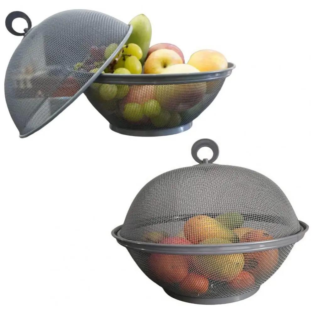 Iron Mesh Fruit Basket With Lid Vegetable Cover Multifunctional Kitchen Drain Basket  Summer