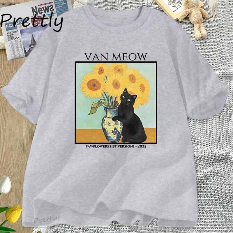 Van Gogh Van Meow Cat Tshirt Funny Unisex Women Cats Lovers T Shirt Street Clothing Graphic Tees Womens Shortsleeved Tshirt