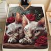 Hairless Cat and Roses Pattern Flannel Blanket, High Quality Comfortable for All Seasons, Home Decor, Warmth and Comfort, Perfect for Gifts.