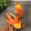 Large Size Wedge Heel Sandals Women's Summer New Front Lace-up Color Matching Fashion Sandals Women