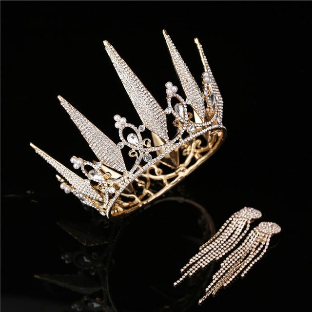 Baroque Silver Color Crystal Bridal Tiaras Crown With Earrings Rhinestone Pageant Diadem Luxury Wedding Hair Accessories Bijoux