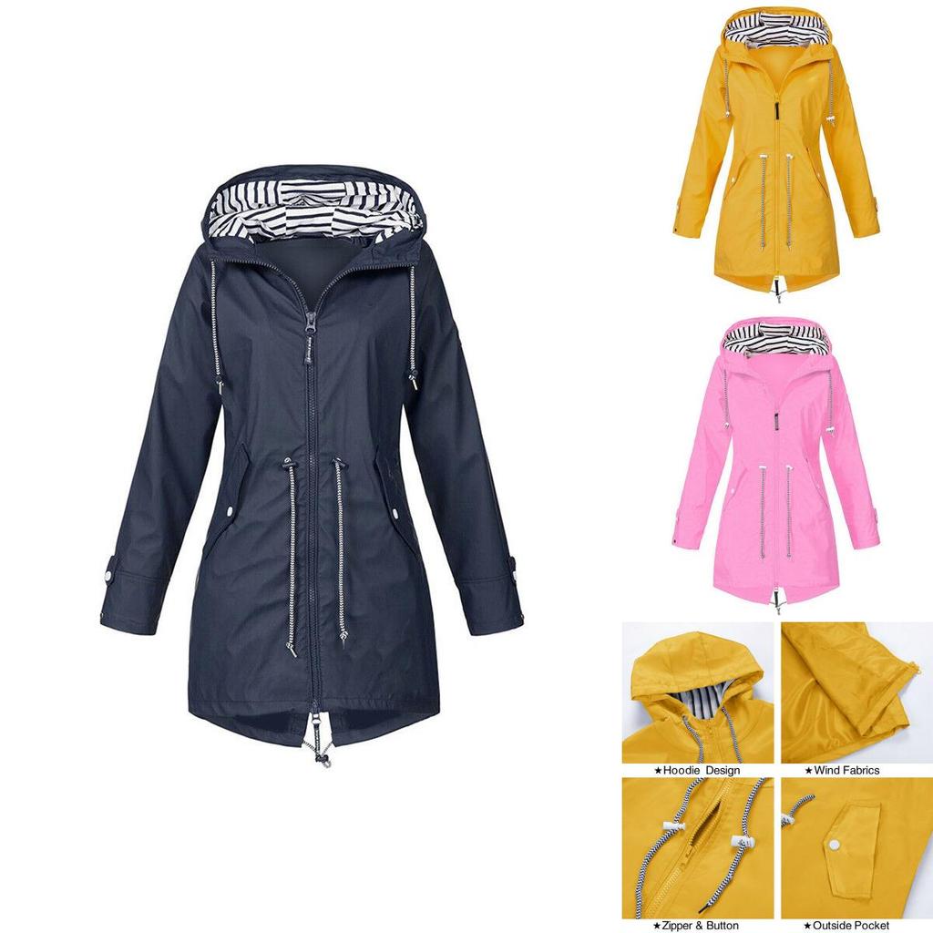 Women Waterproof Wind Jacket Coat Raincoat With Stylish Zipper Hoodies For Outdoor Use
