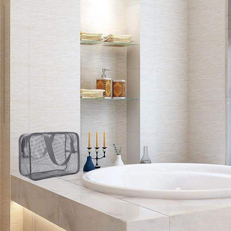 Organizatoare compacte din plasă pentru geantă de toaletă, pentru cămine universitare, camping și accesorii pentru baie, geantă de duș cu plasă agățată