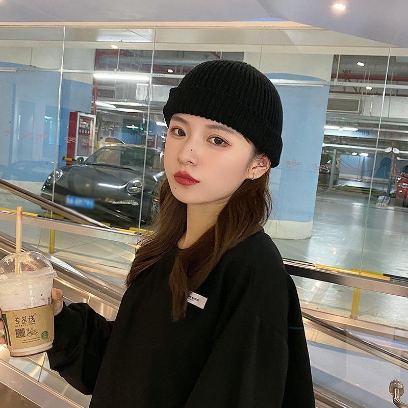 Solid color knitted hat men's autumn and winter hip-hop hat short trendy brand big head circumference warm wool cold hat