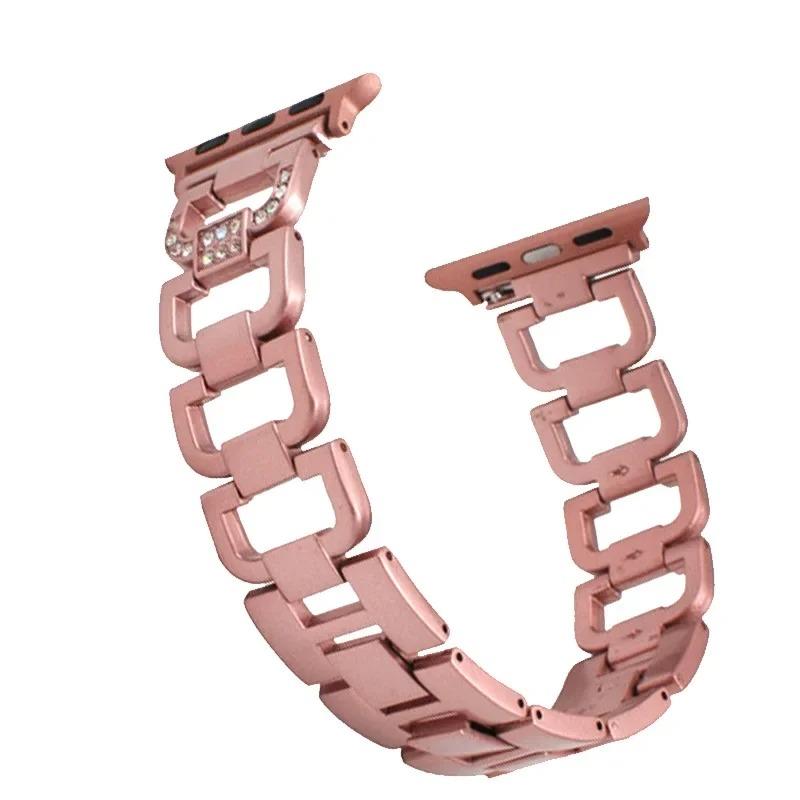Fashion Simple D Strap for Apple Watch38/40/41mm 42/44/45/49mm Diamond Encrusted Chain Metal Strap Removable