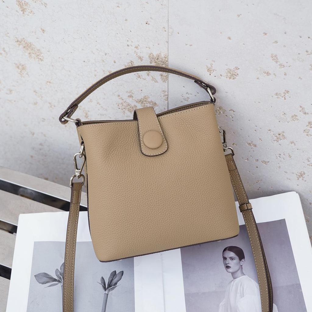 Women's Genuine Leather Bucket Bag - High-End Cowhide Crossbody & Shoulder Bag for Autumn 2025