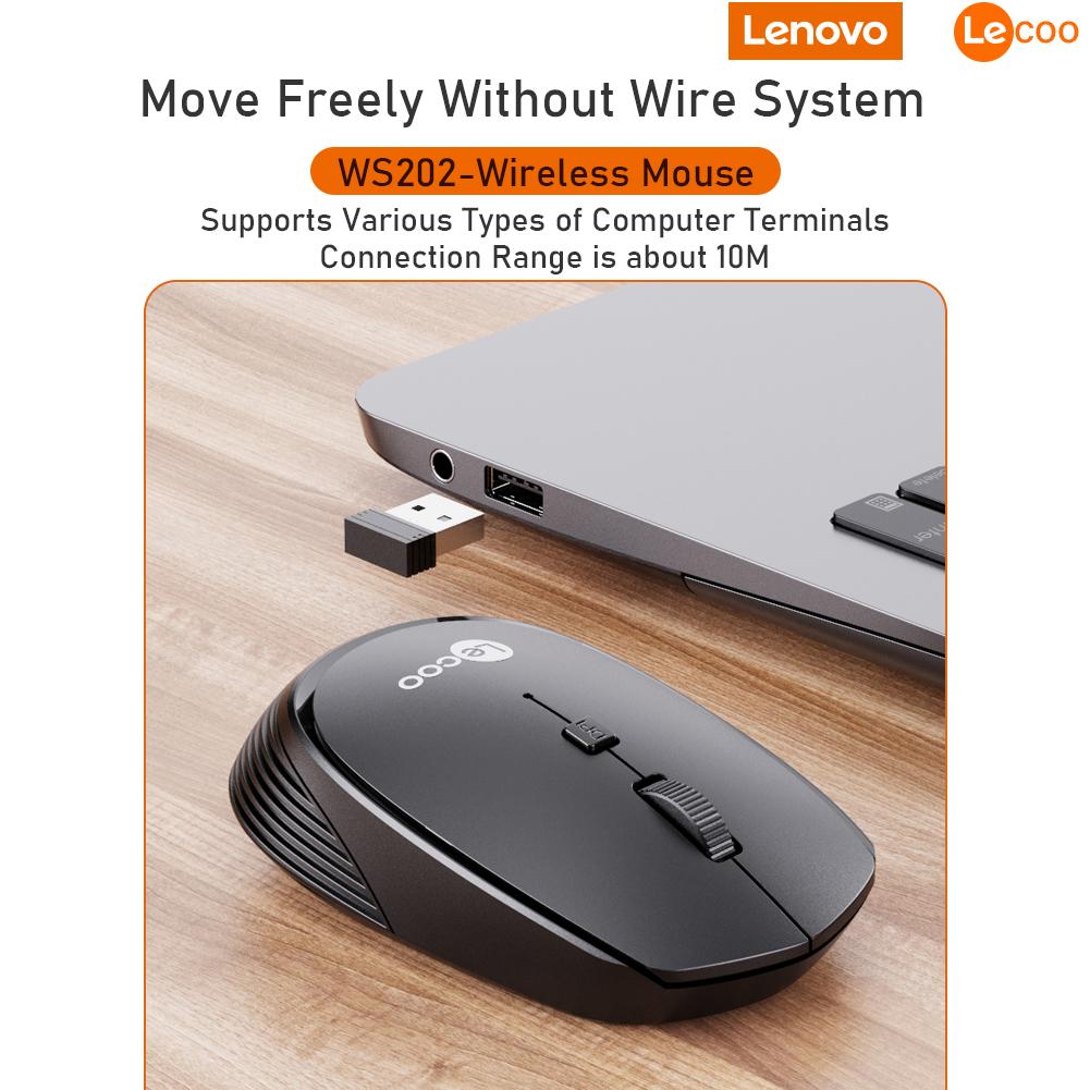 Lenovo Lecoo WS202 2,4 GHz Kabellose Maus, Büromaus, 4 Tasten, Stummschaltung, ergonomisches Design mit 3 einstellbaren DPI für PC, Laptop, Schwarz
