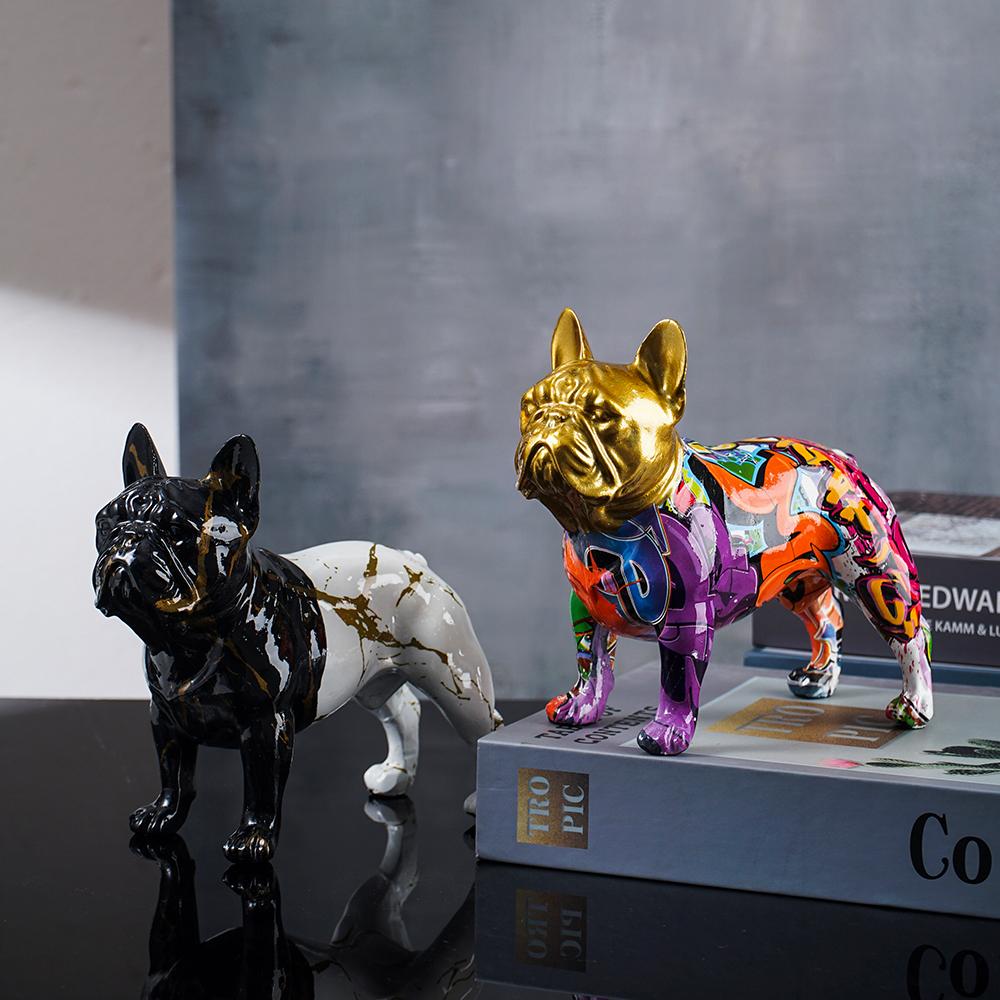 Resin Colorful Standing French Bulldog Resin Statue Pet Dog DIY Crafts Desktop Animal Figurines Home Bar Living Room Decoration
