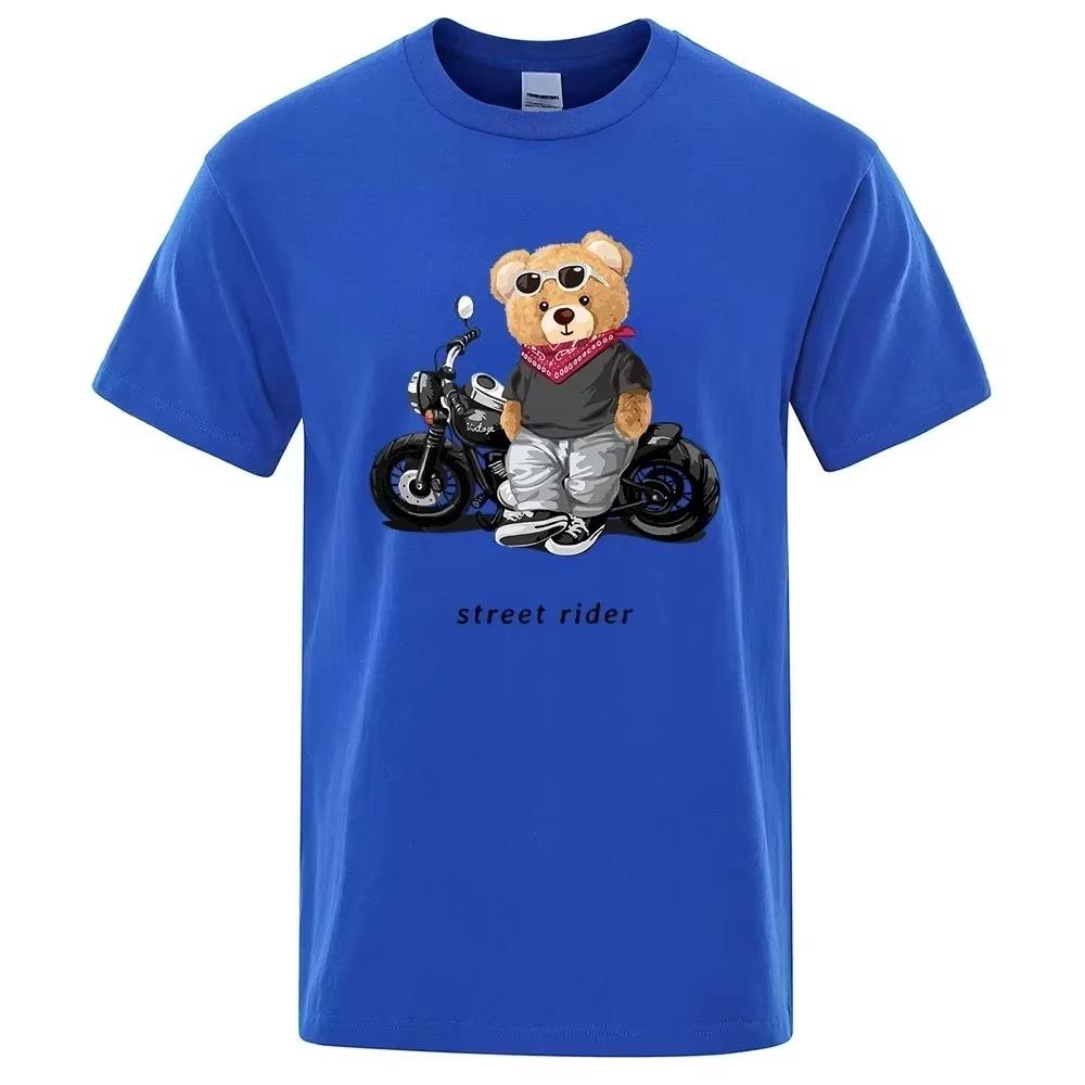 2024 Street Teddy Rider Printed T-Shirt Men Loose Casual Short Sleeves Summer Breathable Tee Cotton Men Clothing Harajuku