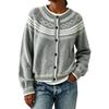 Women's Fashion Loose Fit Round Neck Button Front Knit Cardigan Sweater with Geometric Pattern for Fall and Winter
