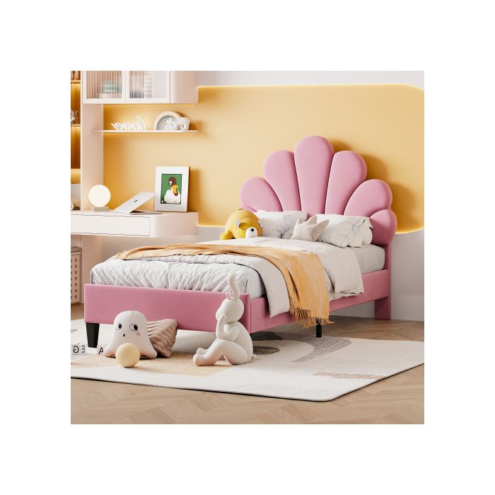 Lit d'enfant - 90 x 200 cm - Tête de lit fleurie - MDF robuste - Montage facile