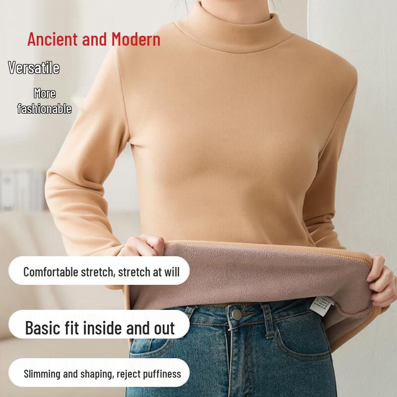 GUJIN Women's Half-High Collar Lamb Fleece Thermal Top