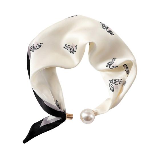 Women Silk Scarf Striped Leopard Dot Print Silk Scarf Necklace with Faux Pearl Magnetic Buttons Formal Wear Accessories