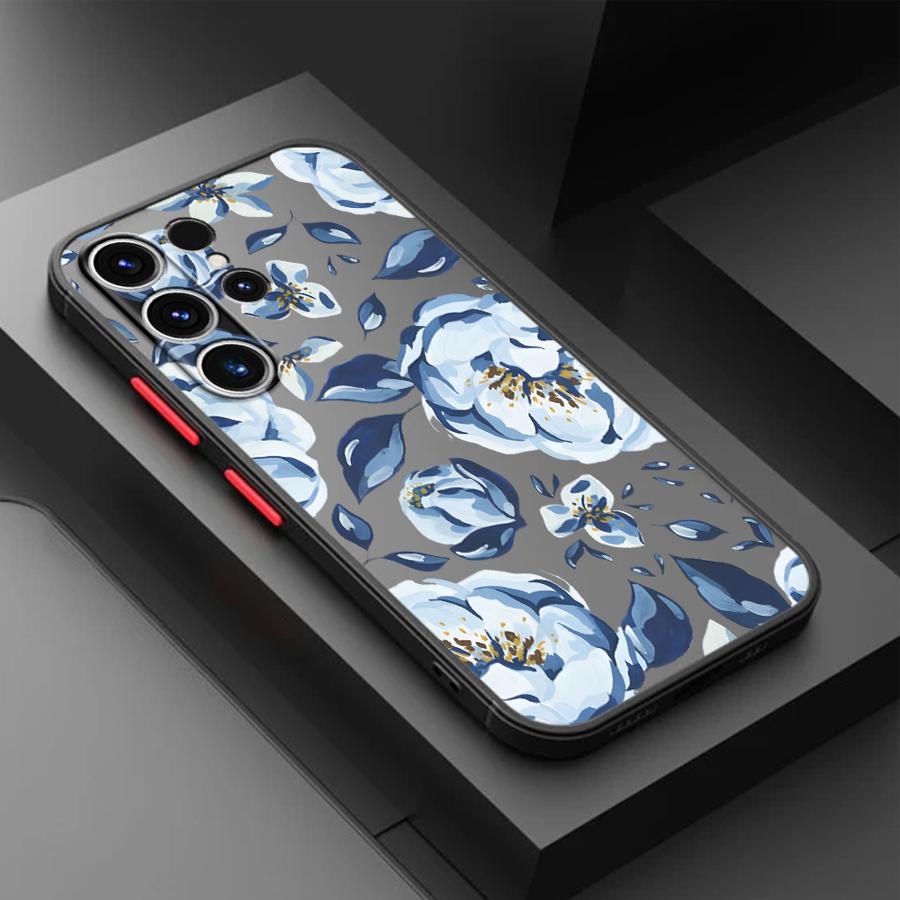 Cartoon Bule Flower Case for Samsung Galaxy S26 S20 FE S25 Ultra S22 S23 FE S24 Plus S21 Note 20 Ultra 10+ Funda Back Phone