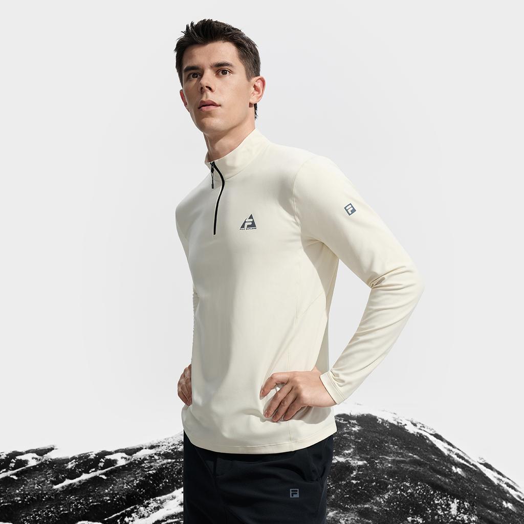 Fila Explorer Hochwertiges Lässiges Sport Klassisches Bequemes Weiches Gestricktes Warmes Langarm-T-Shirt Herren Oberteile Tau-Weiß A11M547203FIV