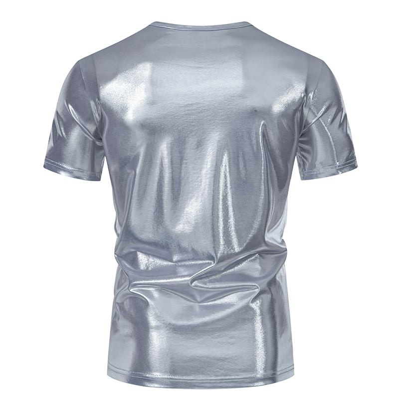 T-shirt da Uomo Lucida Metallica Estiva Casual Girocollo Manica Corta Top Magliette Nuova Moda Oro Costume di Scena Festa Disco Nightclub Tee