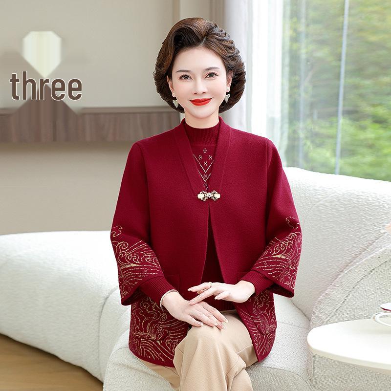 Set cardigan tricotat din două piese pentru toamnă/iarnă 2025 al mamei pentru femei de vârstă mijlocie