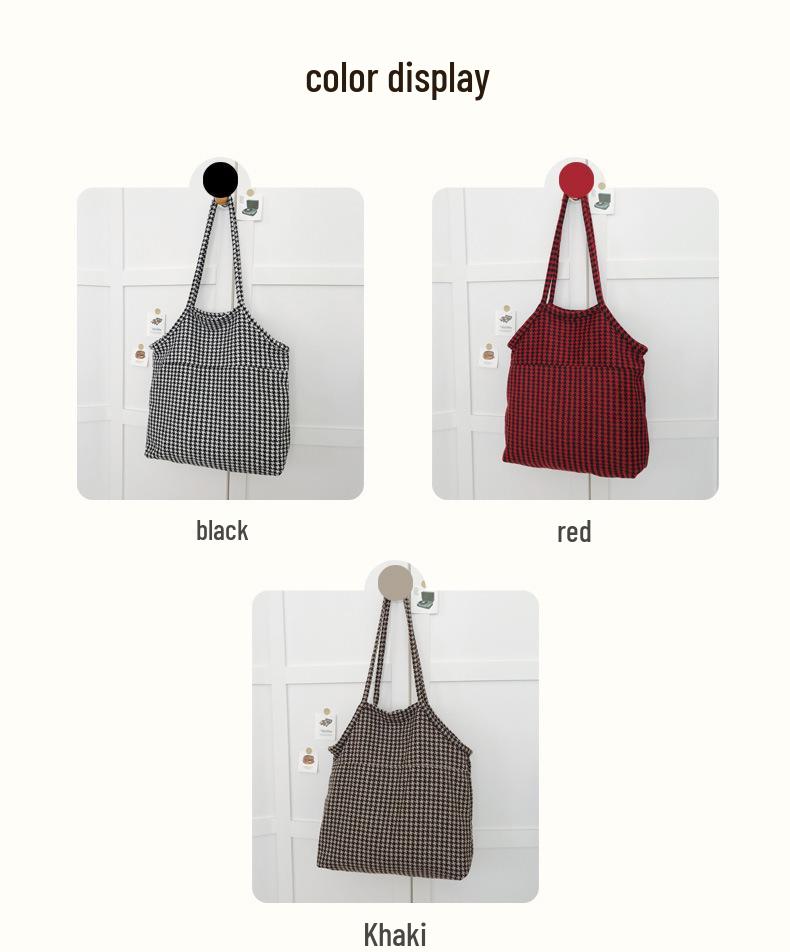 2026 Simple Large Capacity Plaid Canvas Shoulder Bag for Women and College Students