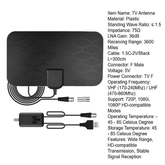 1 Set 3600 Miles TV Antenna HD-compatible Transmission Wide Range High Gain High-resolution Stable Output Signal Reception with Amplifier