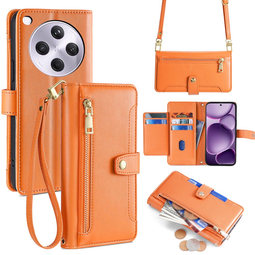 For Oppo Find X8s+ 5G Leather Case Zipper Pocket Wallet Phone Cover with 2 Straps