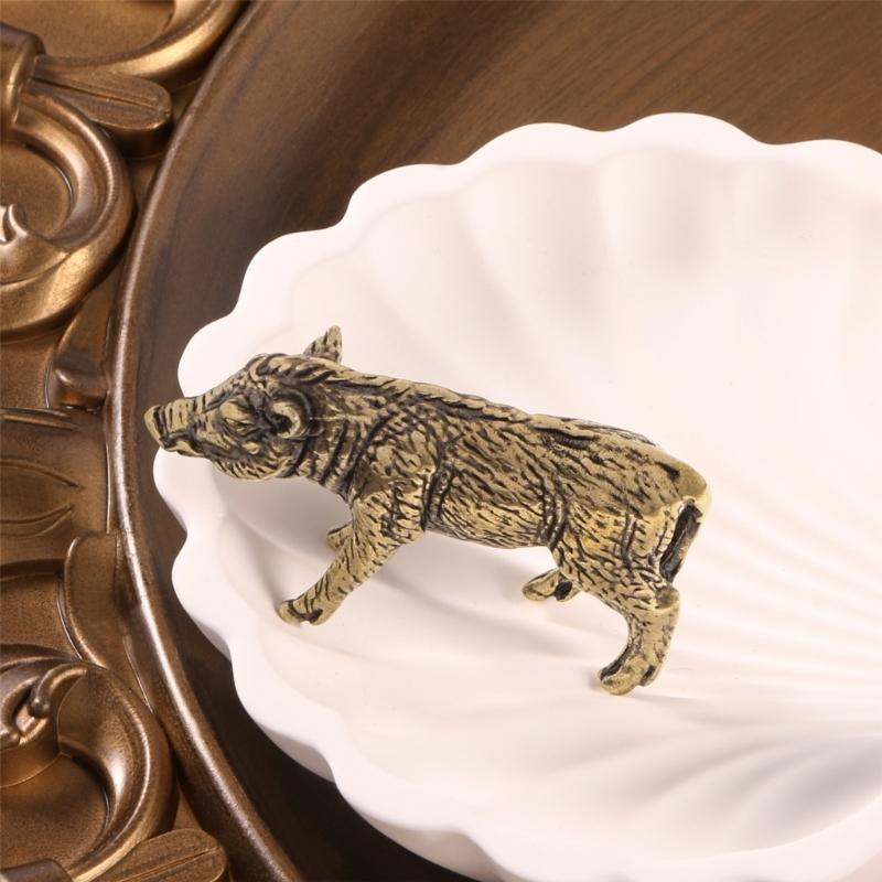 Zodiaken Gris Djurfigur Solid Mässing Antik Finish Vildsvin Miniatyrstaty Som Symboliserar Lycka Kontorsdekorationer