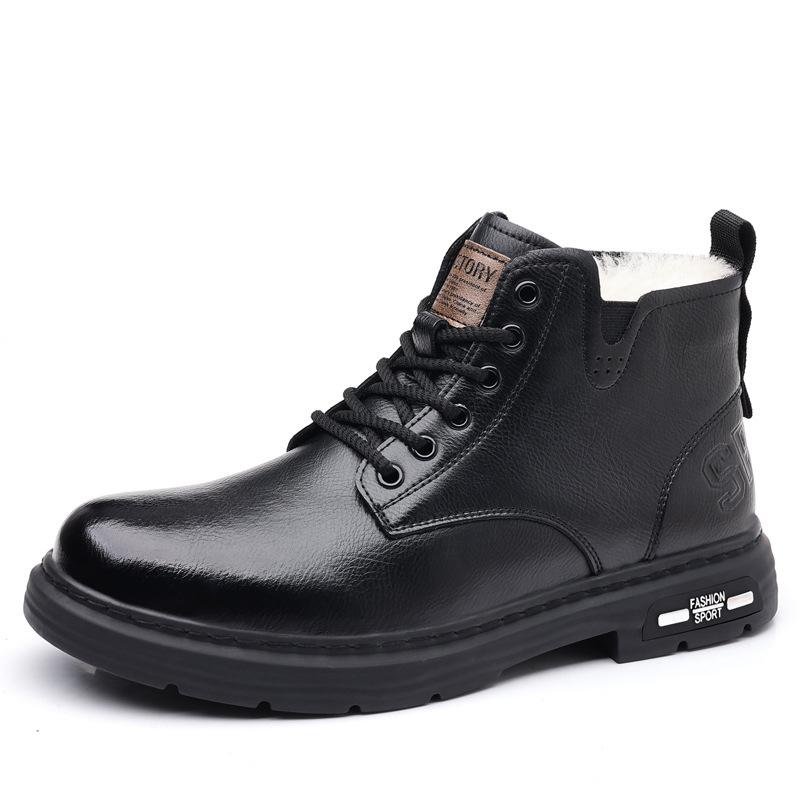 2025 Winter Genuine Leather Shoes Mens Snow Boots Warm Plush Flat Brand Male Ankle Boots Black Brown Non-slip