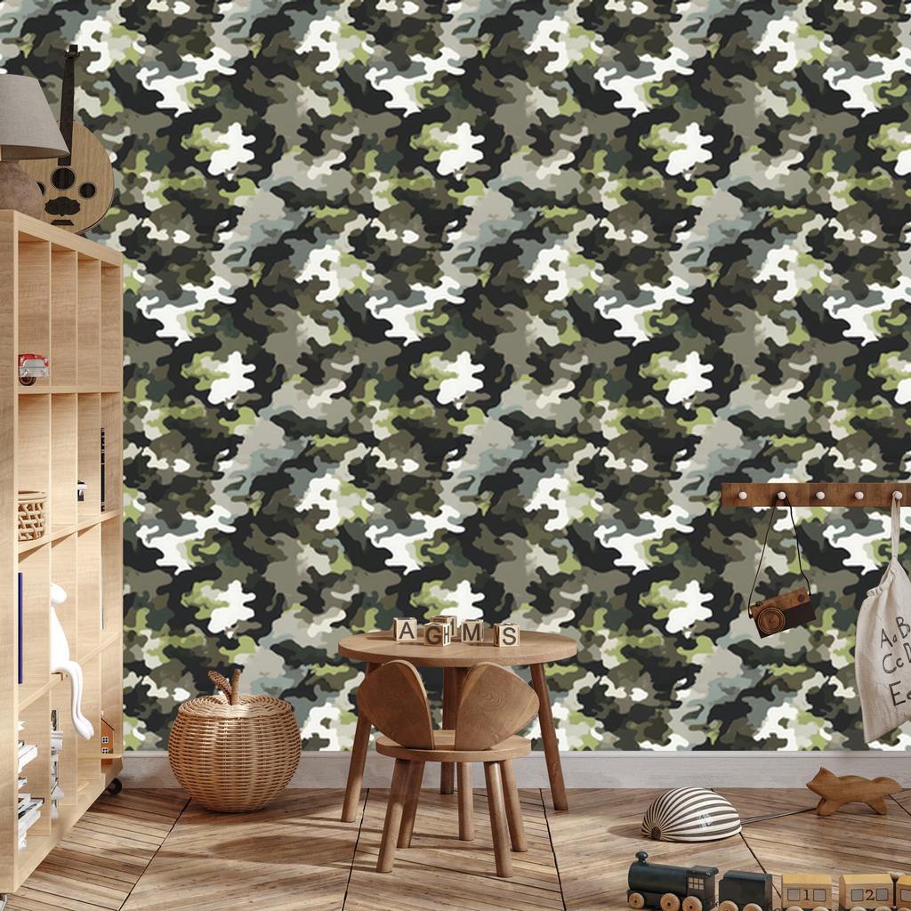 Military Camouflage Wallpaper Brown and Graphite for Living Room and Bedroom 50x1000